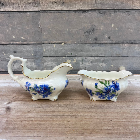 Hammersley Cornflower Creamer & Sugar Dish, Set of 2