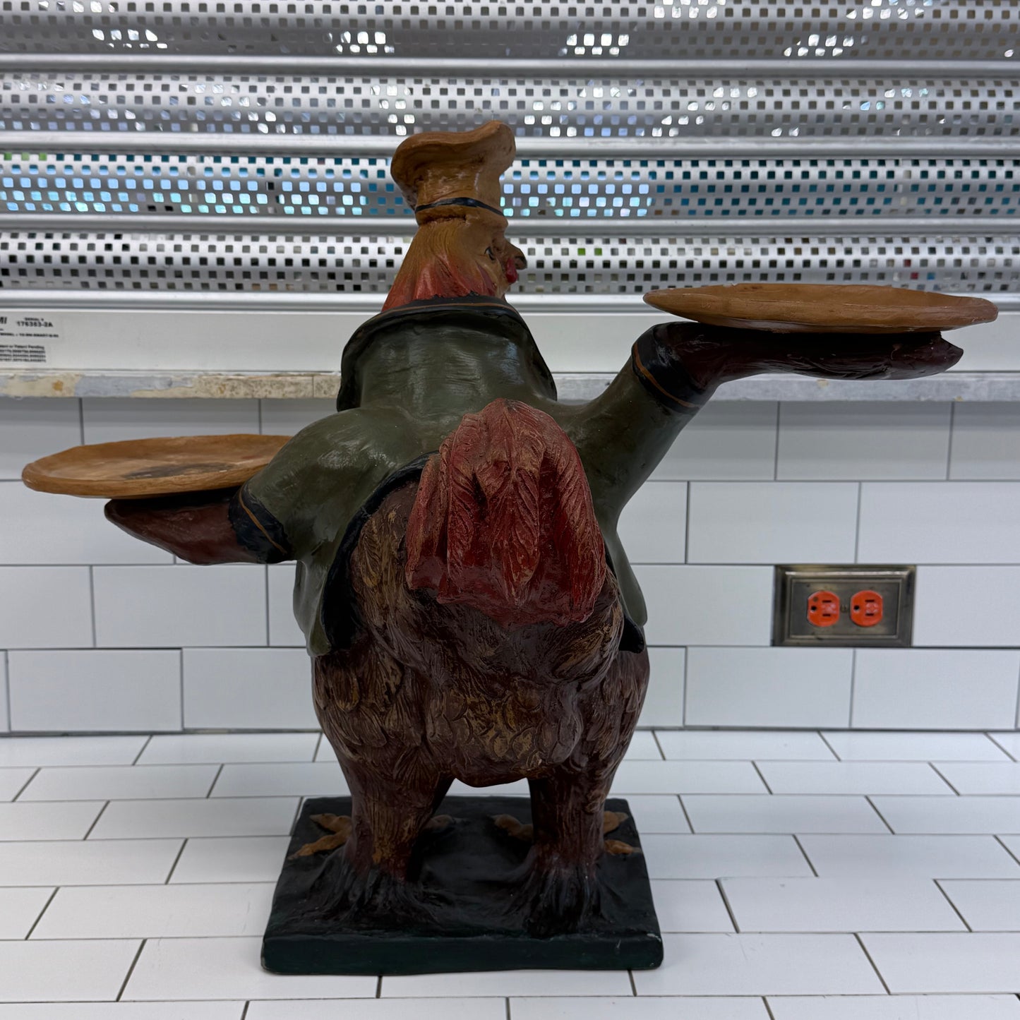 Rooster Waiter Serving Statue Vintage 1980s