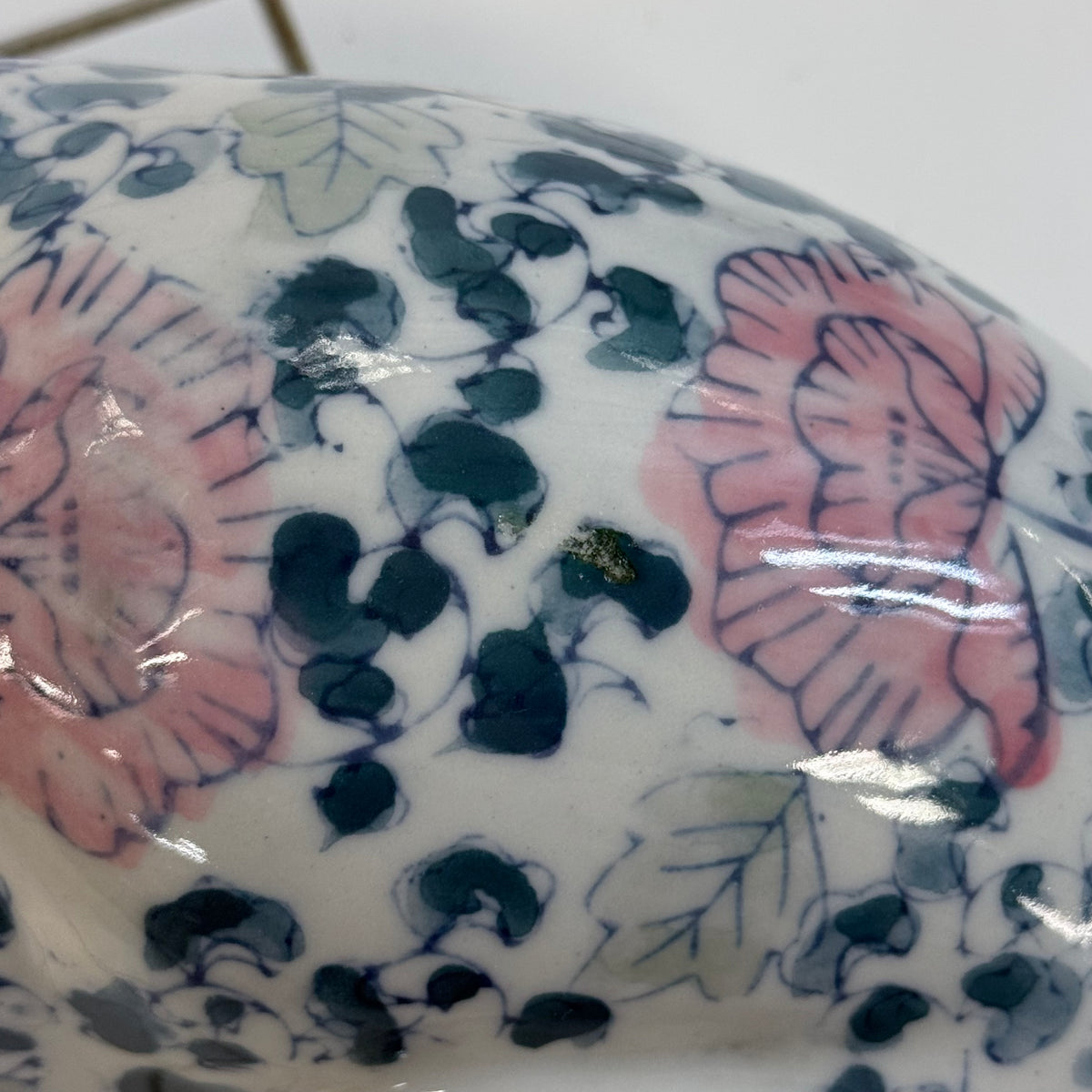 Chinoiserie Porcelain Floral Cat Figurine