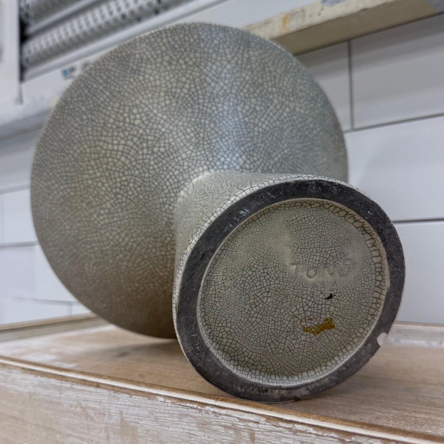 Pedestal Vase, Crackle Ceramic