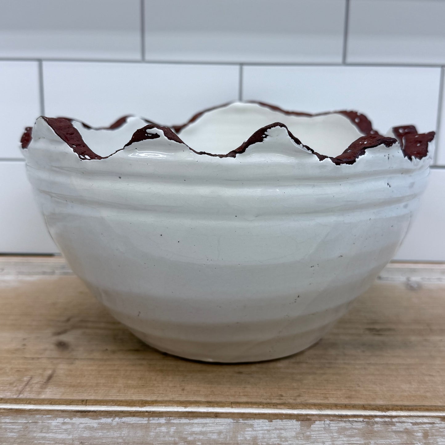Studio Art Pottery Planter White Glazed Stoneware Organic Rim
