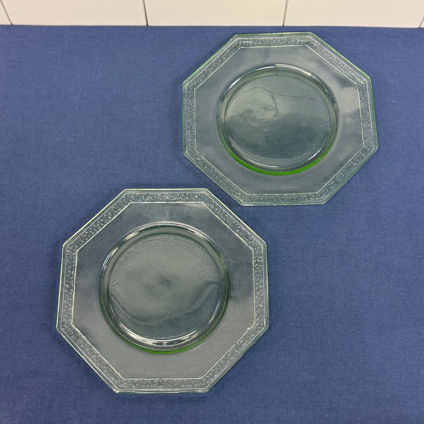 Uranium Glass Octagonal Plates Set of 2 c.1930s