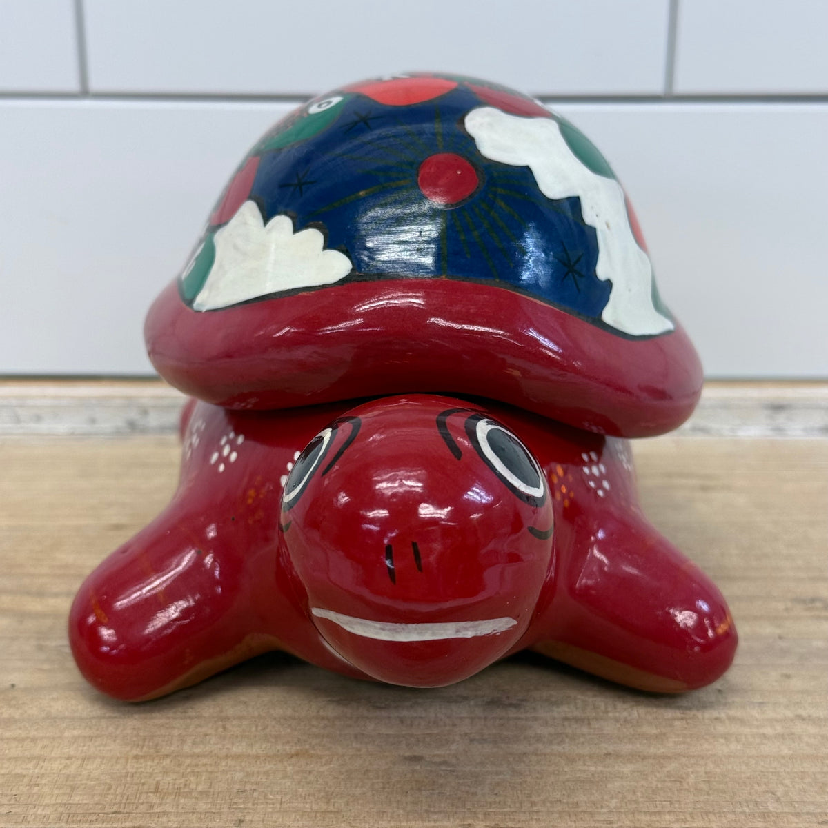 Mexican Folk Art Turtle Ceramic Trinket Box with Lid
