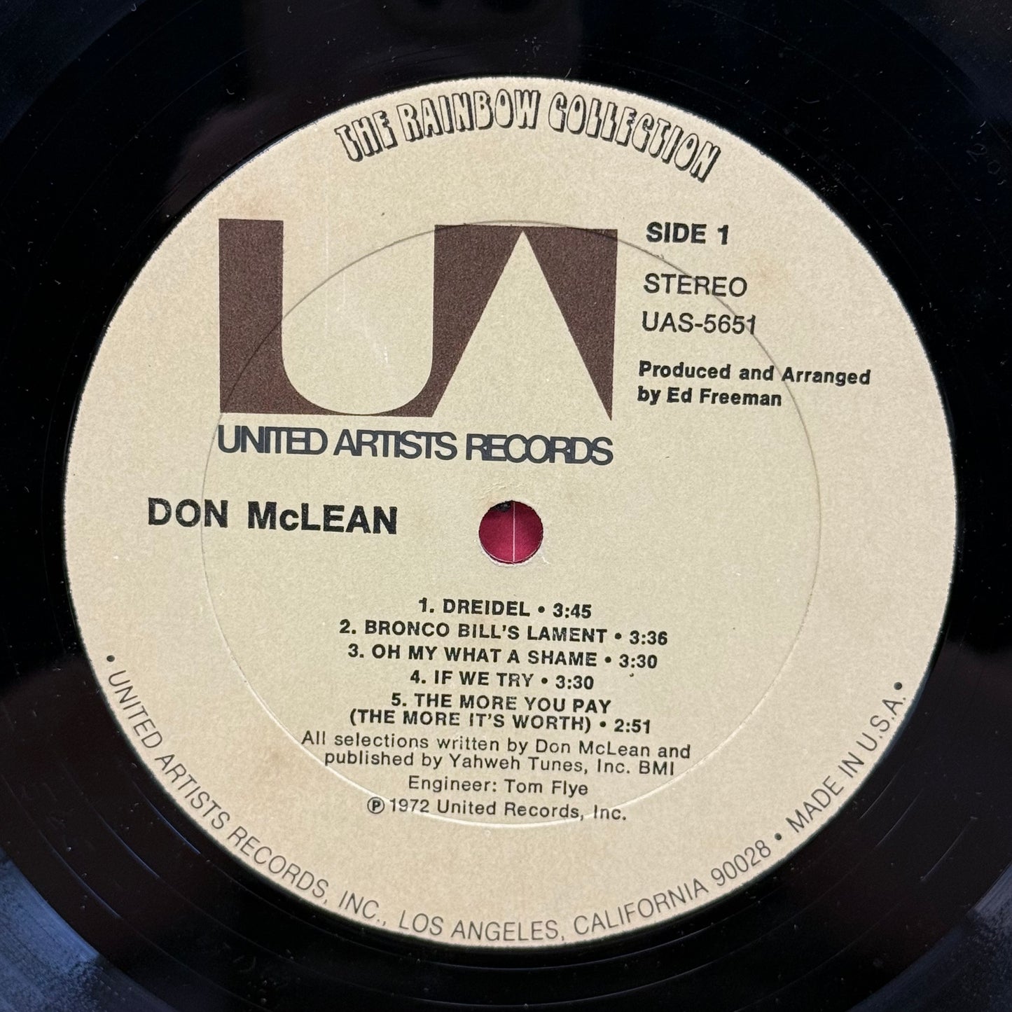 Don McLean Don McLean Vinyl Record LP 1972 UAS-5651