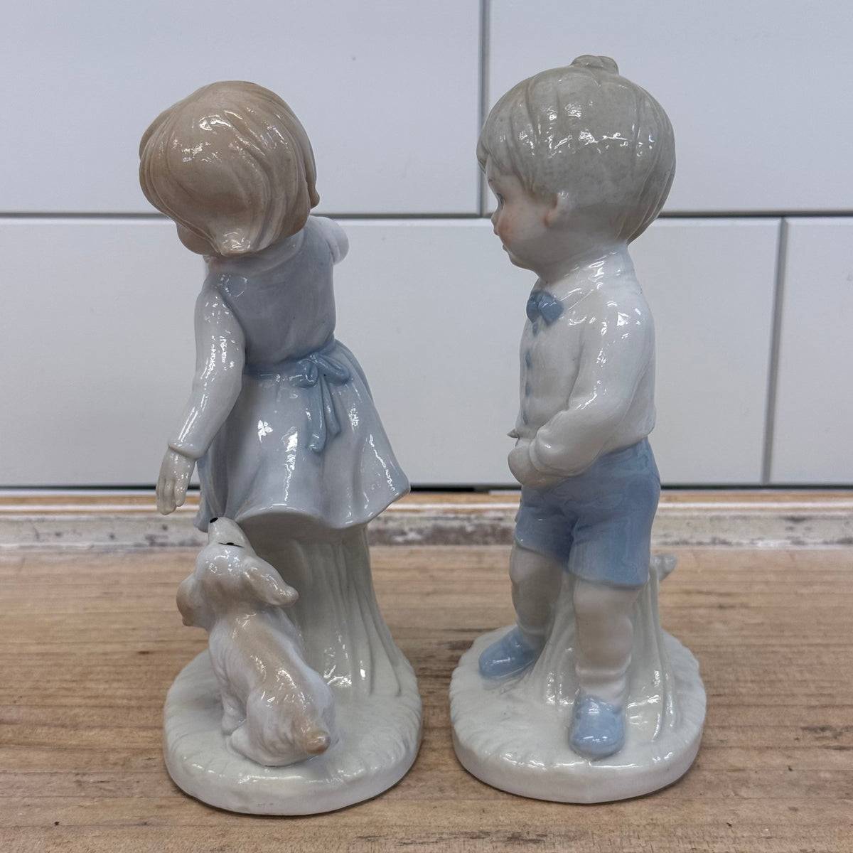 KPM Boy & Girl with Puppies Figurines Set of 2