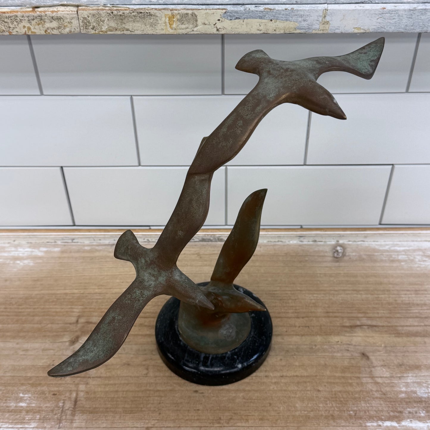 Brass Seabird Sculpture on Marble Base 1970s