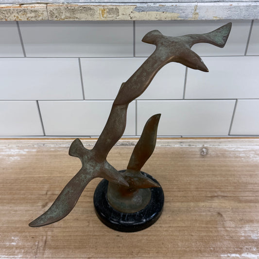Brass Seabird Sculpture on Marble Base 1970s