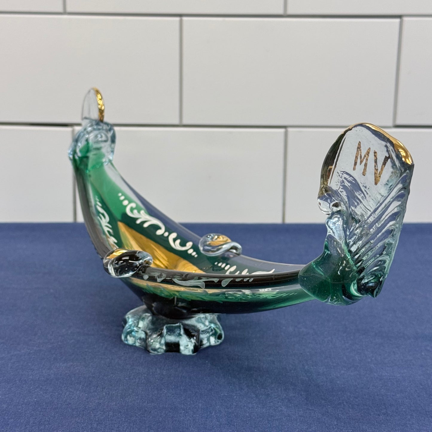Murano Style Venetian Gondola Art Glass Centerpiece Bowl