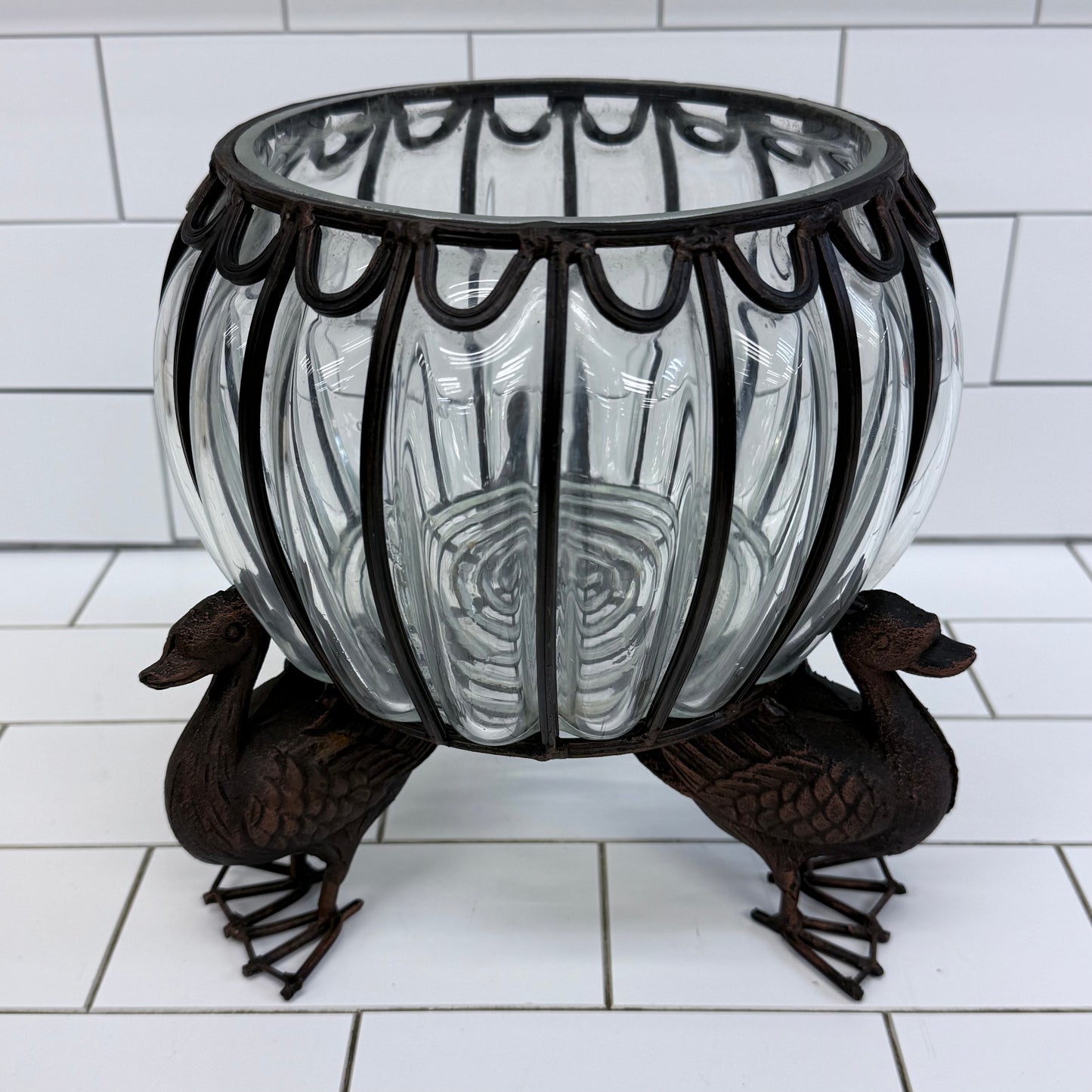 Duck Footed Planter Centerpiece with Glass Bowl