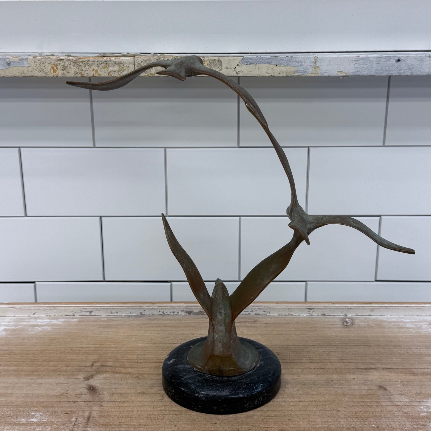 Brass Seabird Sculpture on Marble Base 1970s