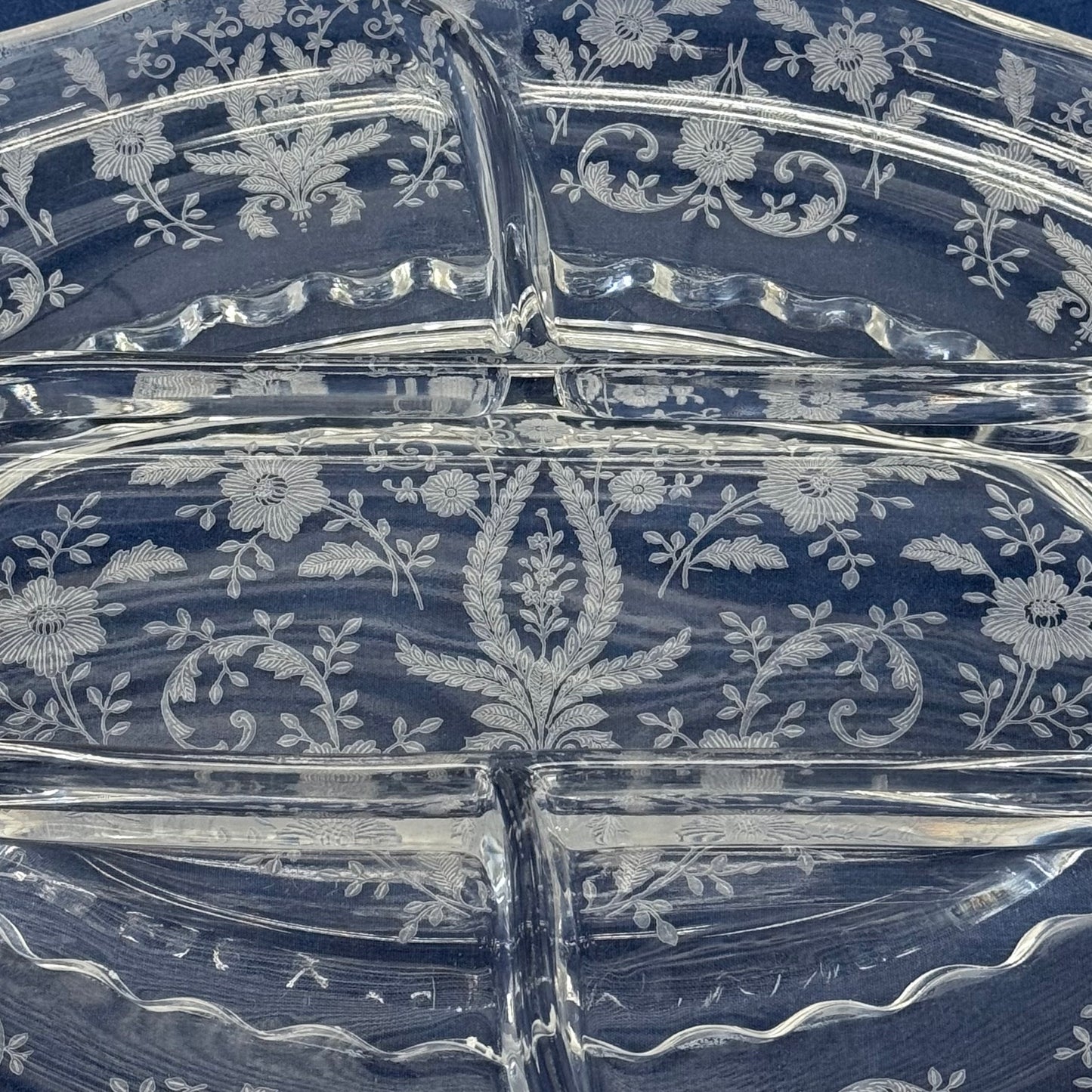 Viking Prelude Dish Relish, Floral Etched Glass