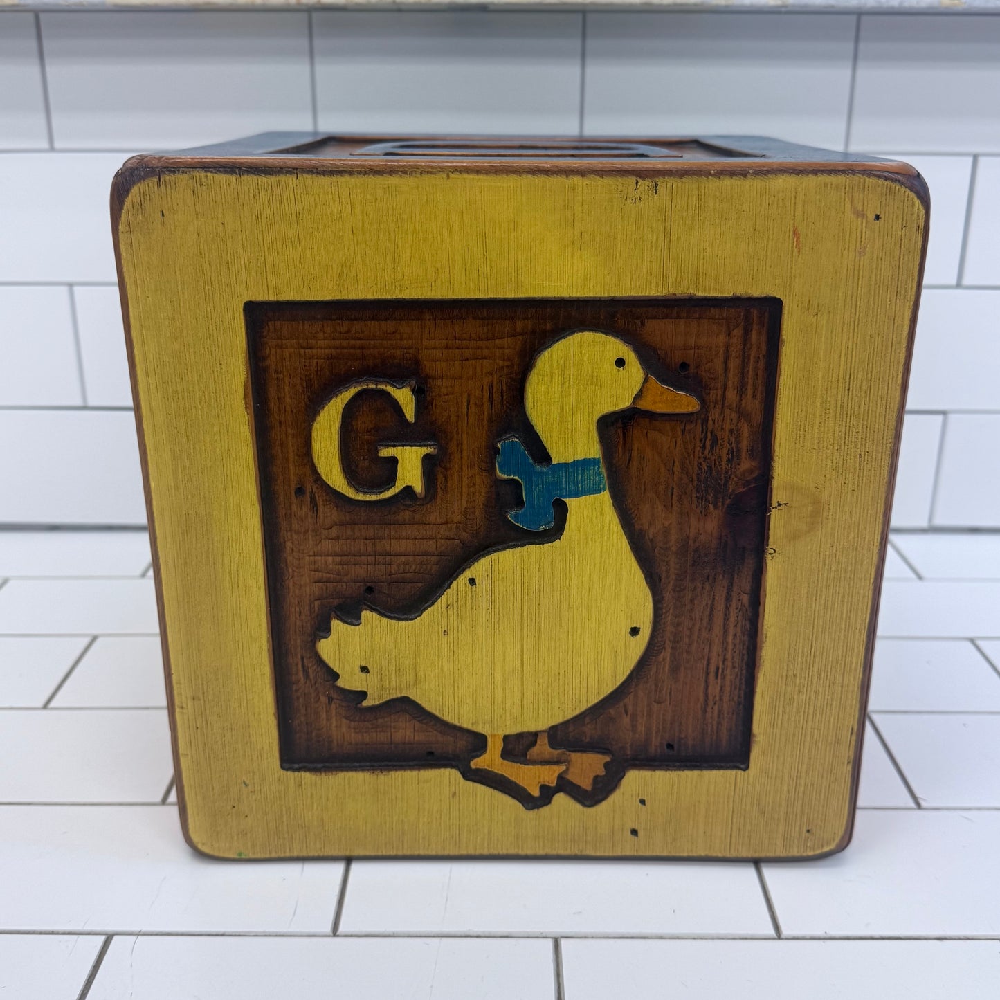 Vintage Folk Art Oversized Alphabet Block Wood Display