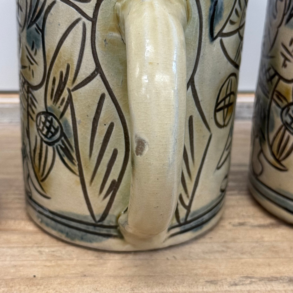 Folk Art Pottery Mugs Set of 4 Ceramic Tankards