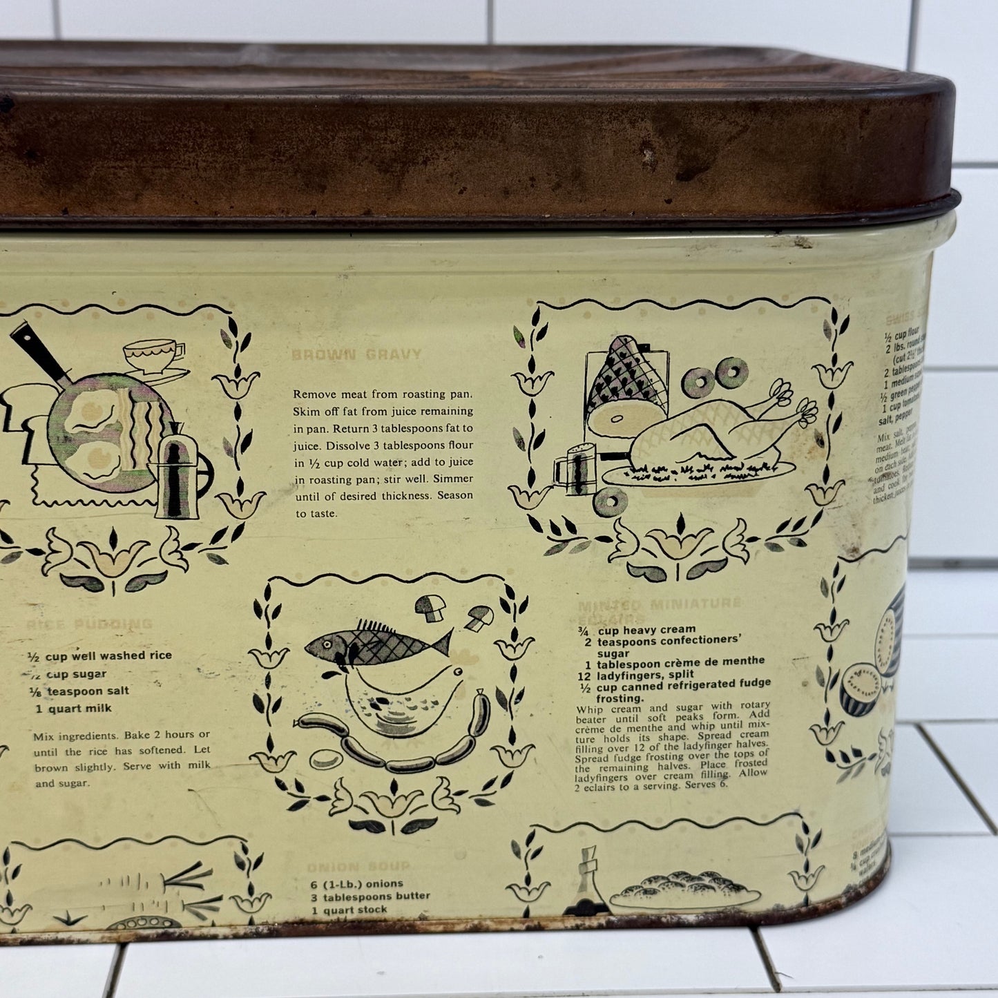 Recipe Print Metal Bread Box Vintage 1950s