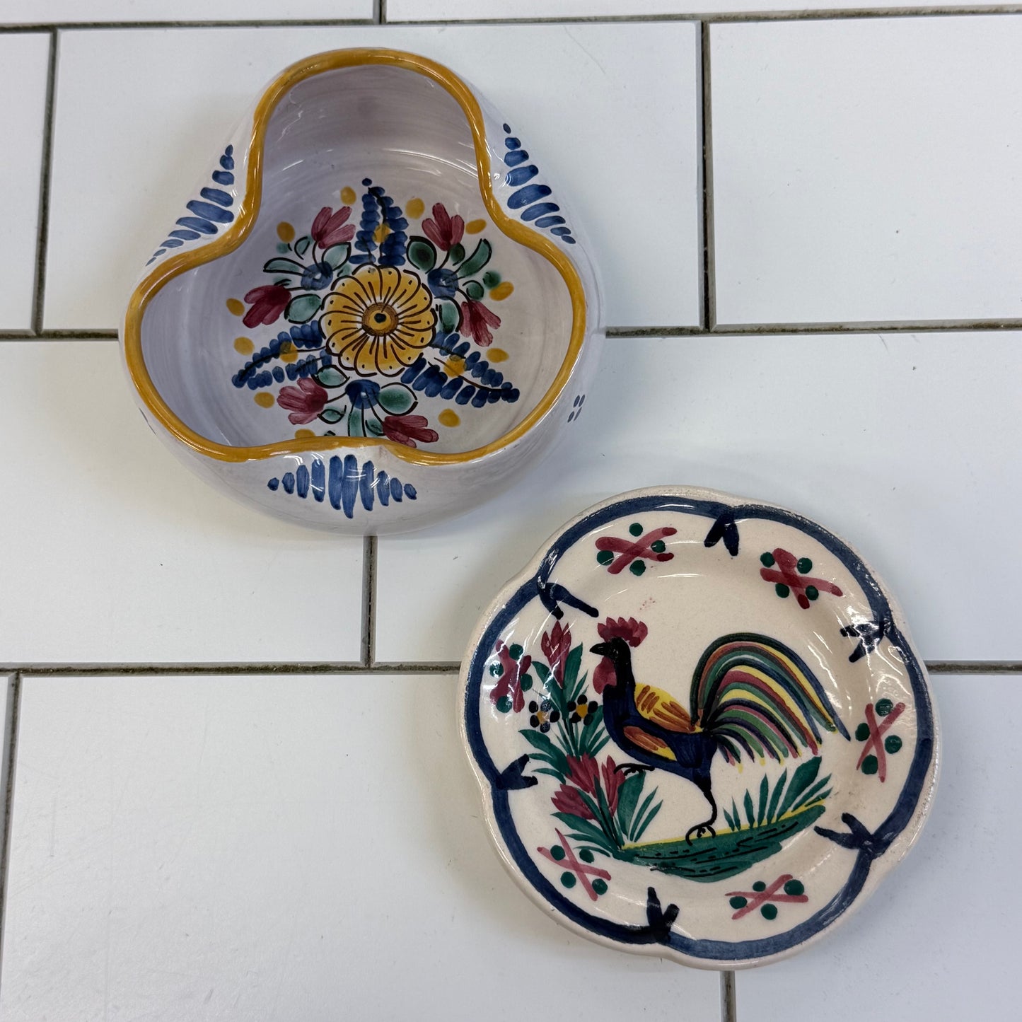 European Hand Painted Pottery Lot Quimper Modra Portugal Set of 5