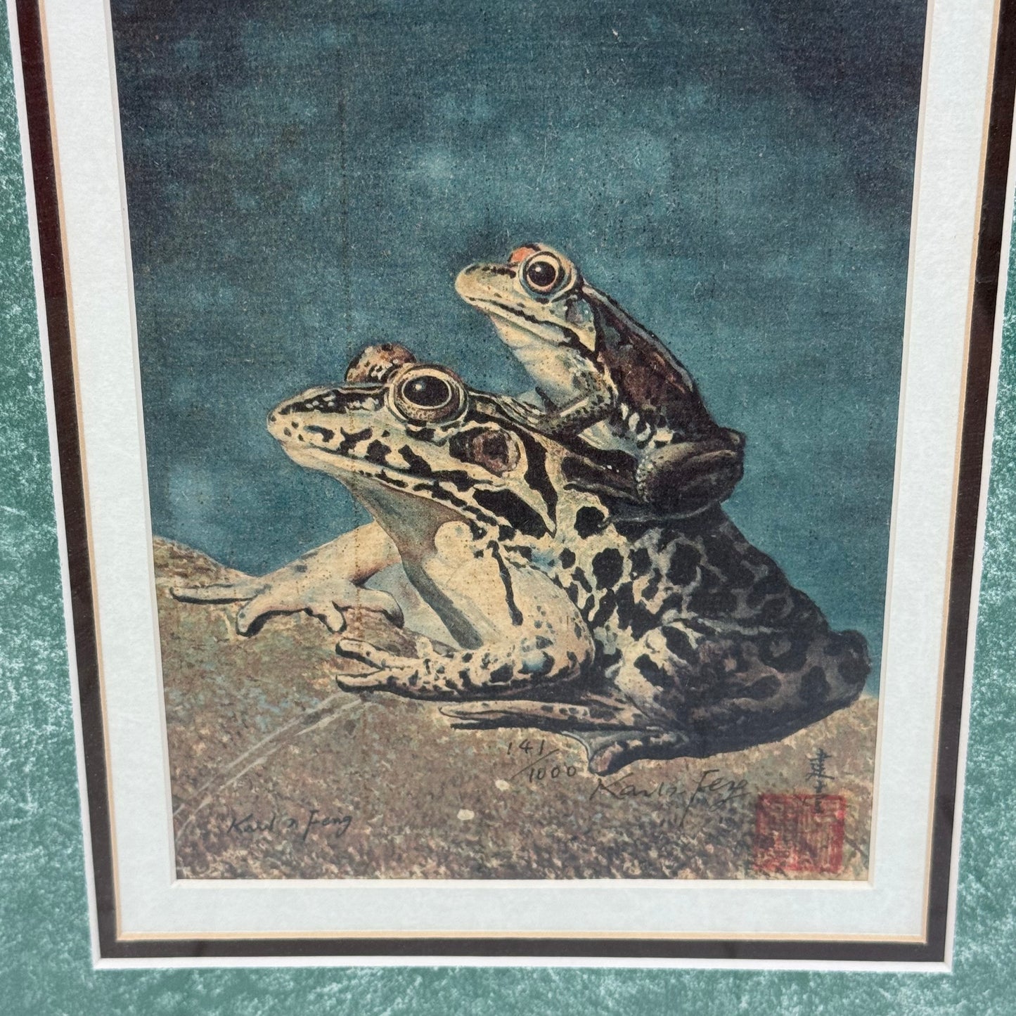 Karl Feng Art Print Leopard Frog , Framed Signed