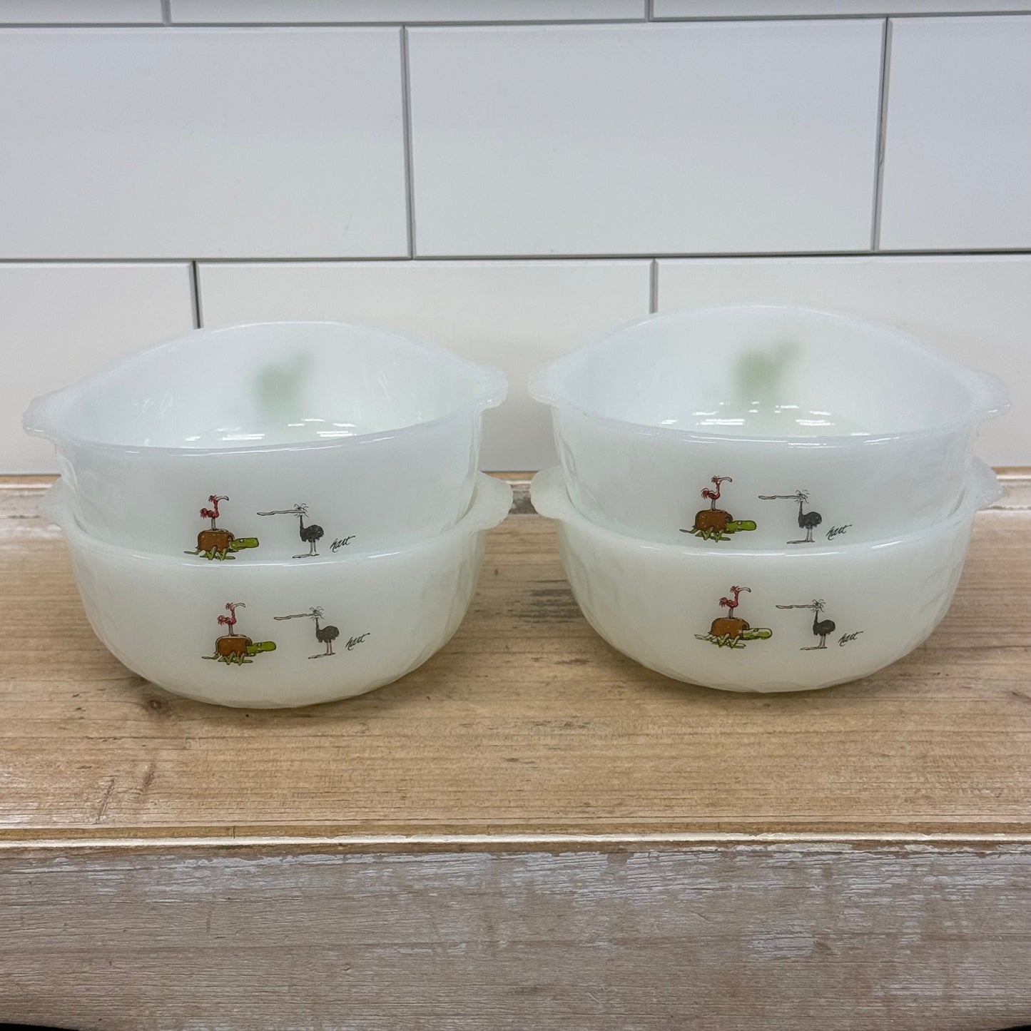 Fire-King B.C. Johnny Hart Milk Glass Cereal Bowls Set of 4