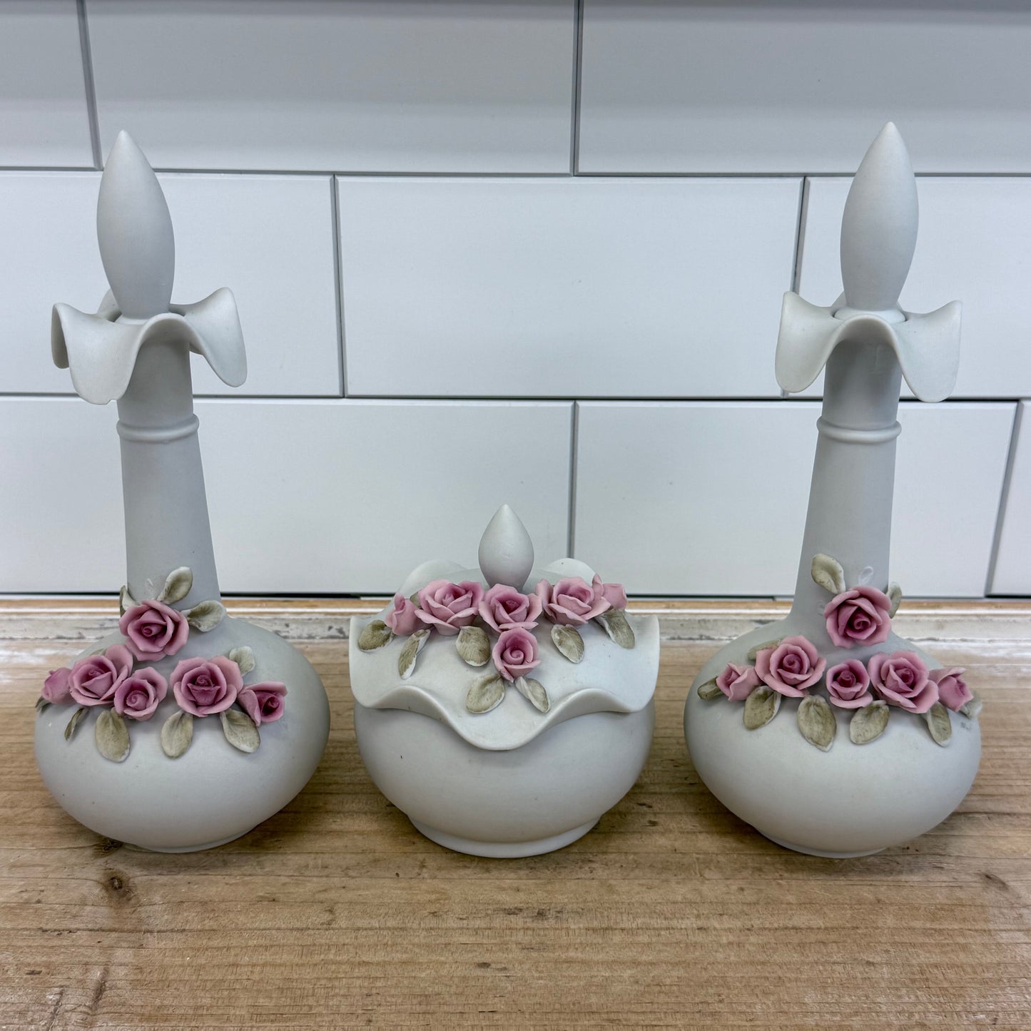 Arnart Bisque Porcelain Rose Vanity Set of 4