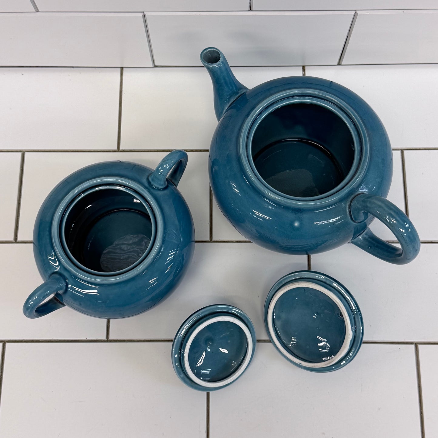 Japanese Blue Glazed Porcelain Tea Set 18 Piece Mid Century
