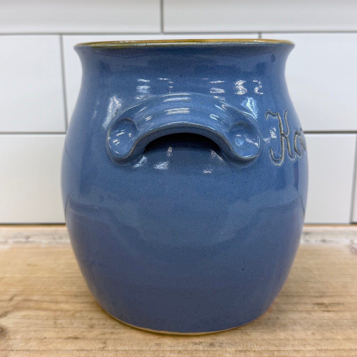 German Stoneware Kochlöffel Utensil Holder Blue Pottery Crock