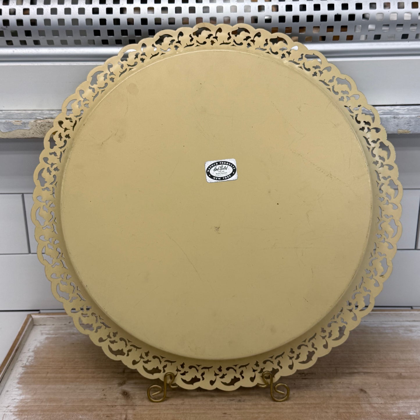 Vintage Nashco Hand Painted Floral Toleware Metal Tray 15”