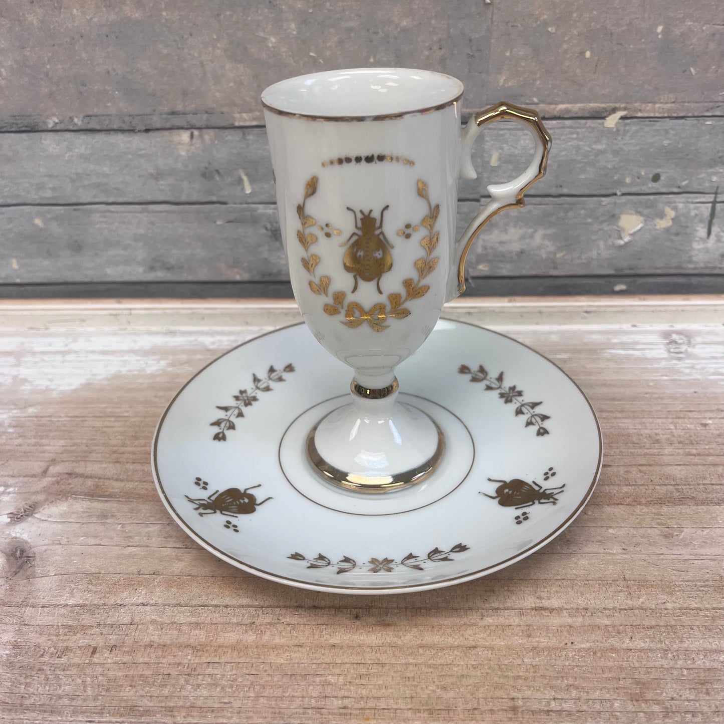 ISCO Honeybee Gilded Porcelain Cup & Saucer, Set of 4