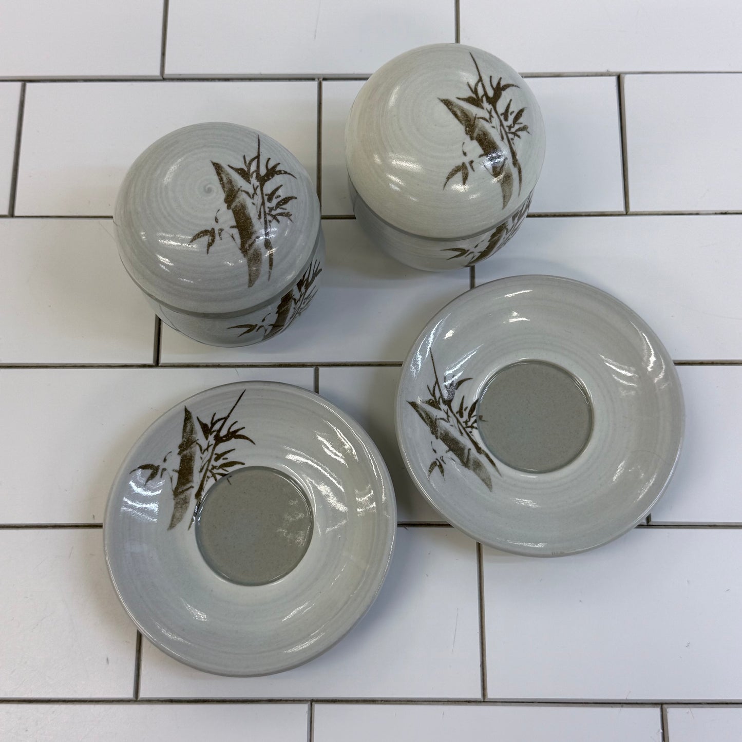 Chinese Celadon Glaze Stoneware Tea Cup & Infuser Set of 2