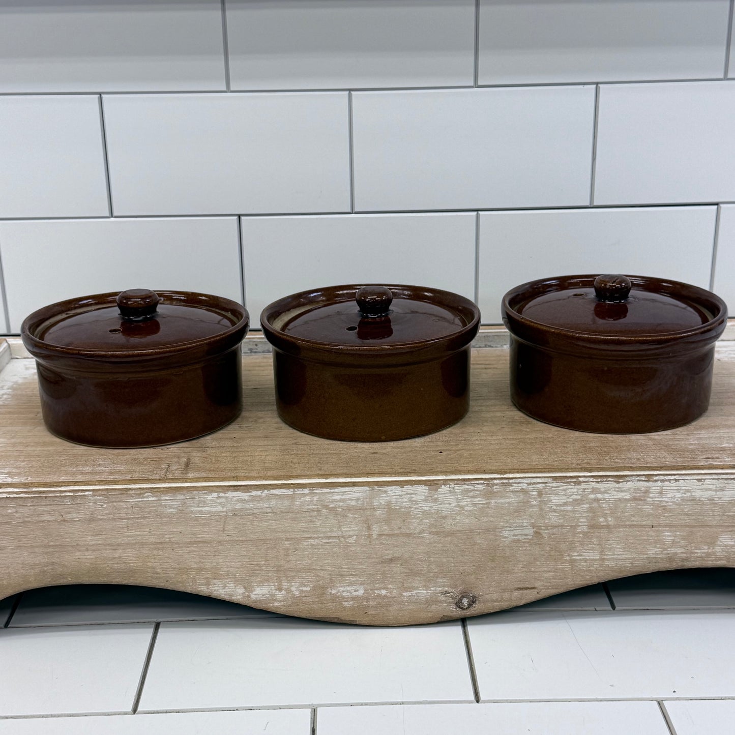 Pearson’s Chesterfield Lidded Stoneware Crocks Set of 3
