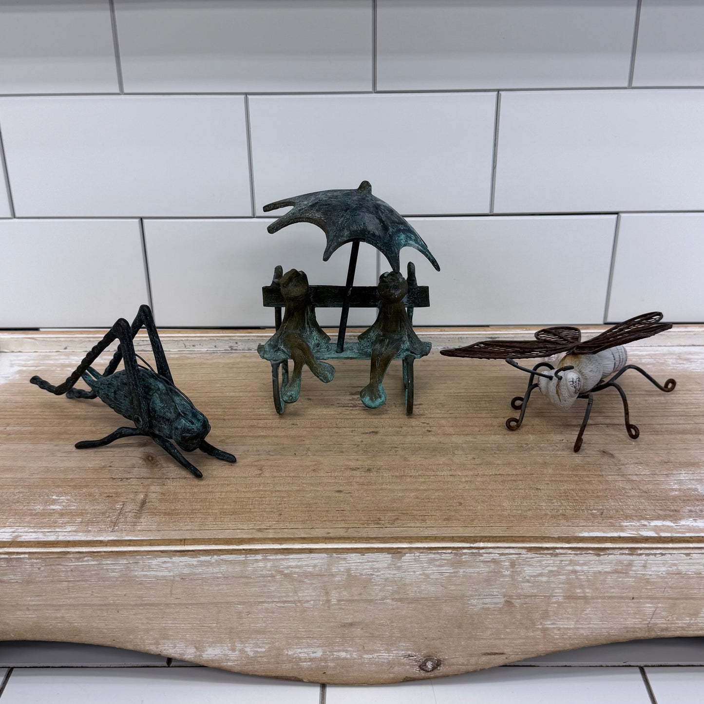 Brass Frog Grasshopper Butterfly Figurine Decor Lot Set of 3