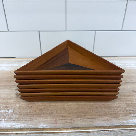 Triangular Dishes, Wood Set of 7