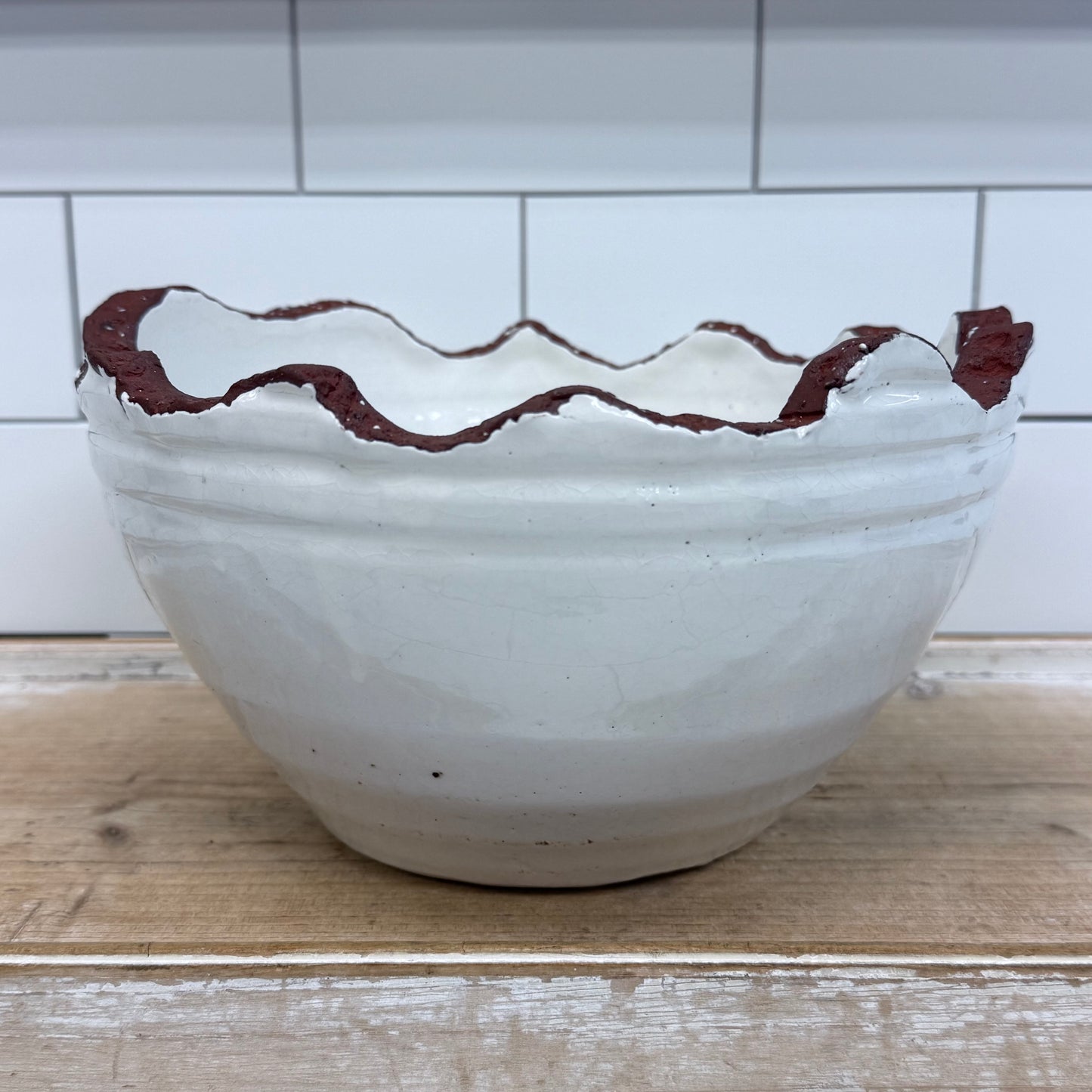 Studio Art Pottery Planter White Glazed Stoneware Organic Rim