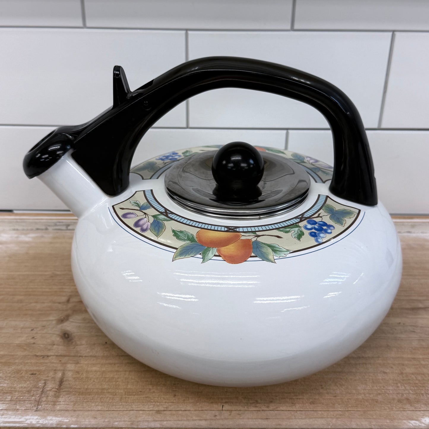 Mikasa Garden Harvest Whistling Enamel Kettle 1990s
