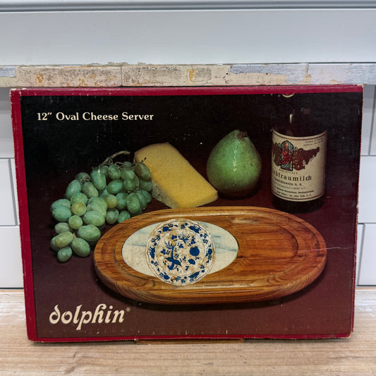 Dolphin Teakwood Blue Danube Cheese Serving Tray w Box
