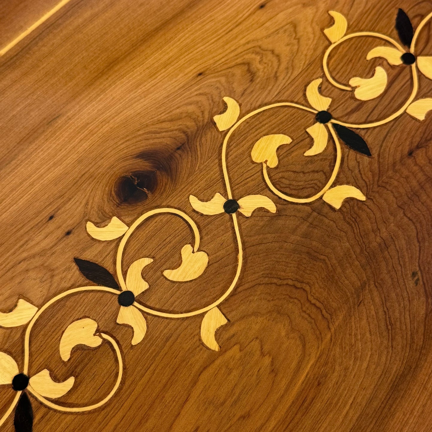 Marquetry Inlaid Wooden Serving Tray with Handles