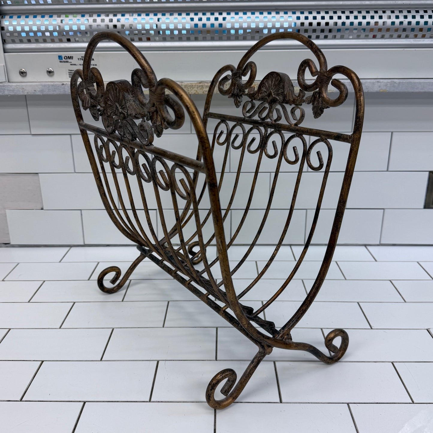 Folding Metal Magazine Rack Hollywood Regency Decor