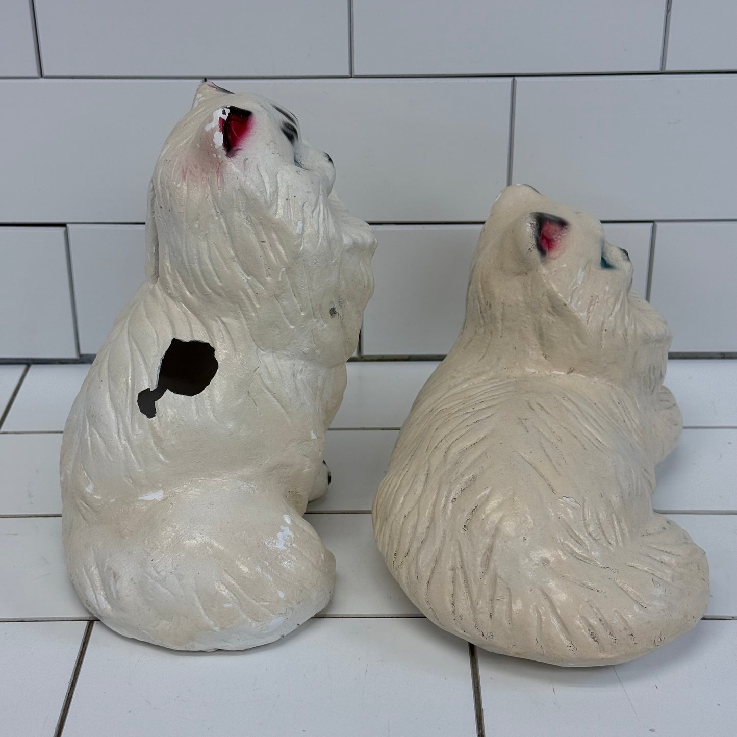 Vintage Persian Cat Chalkware Coin Banks Set of 2 1950s