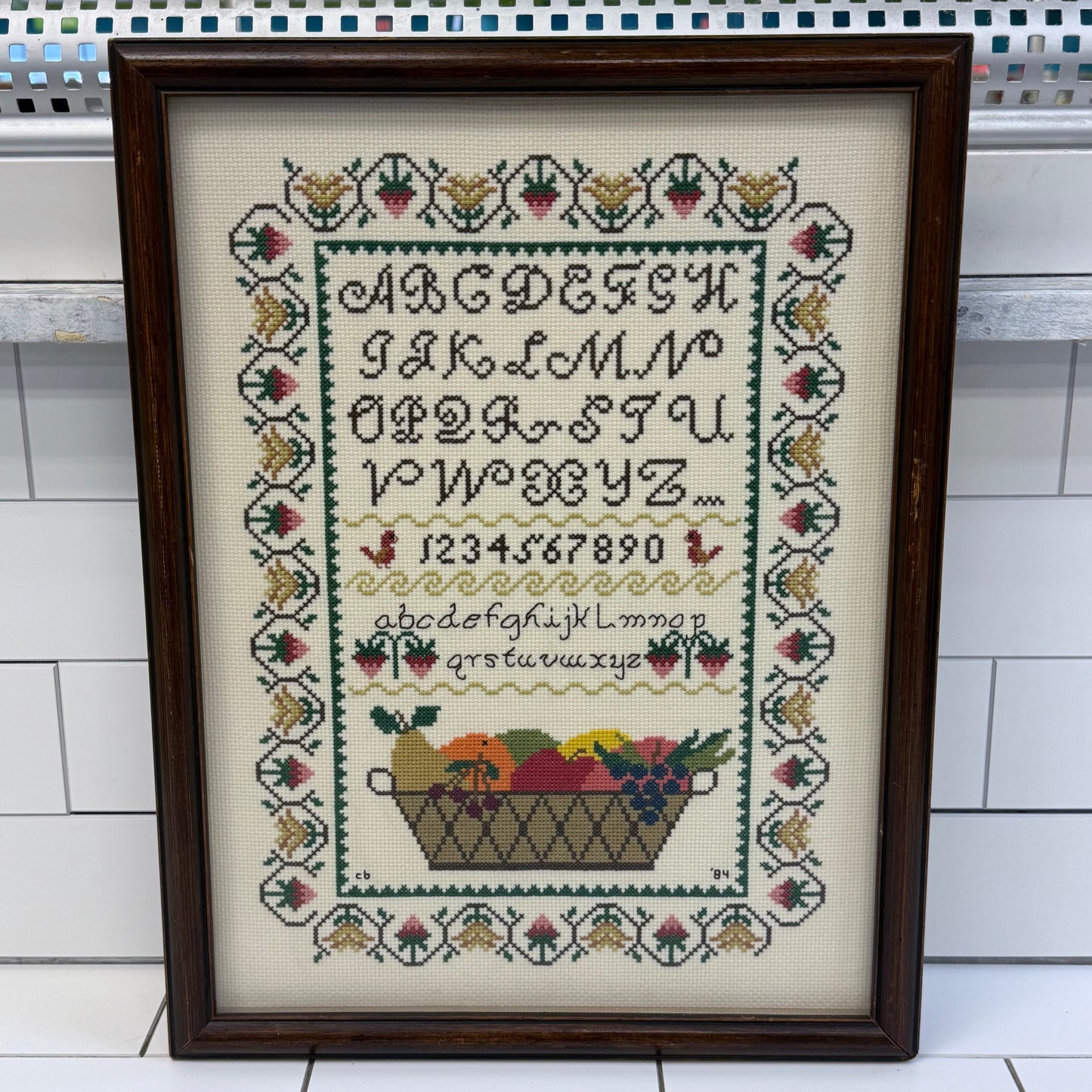Fruit Basket Alphabet Sampler Cross Stitch Art 1984