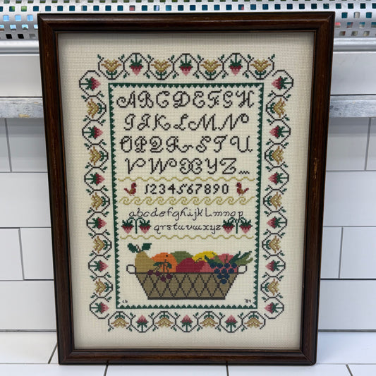 Fruit Basket Alphabet Sampler Cross Stitch Art 1984