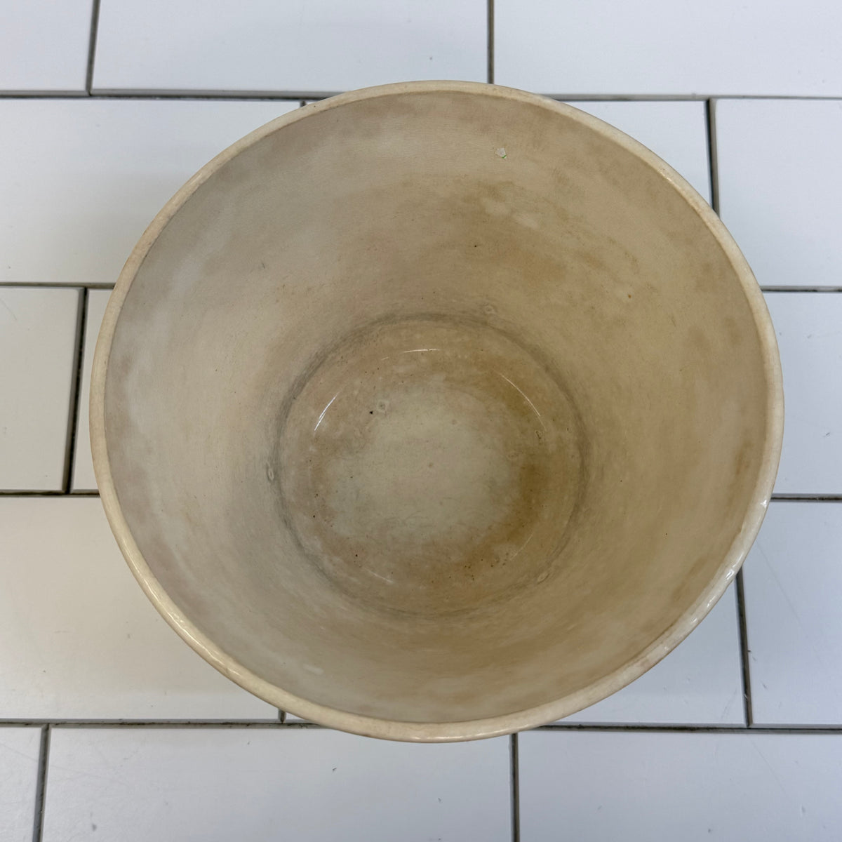 English Yellow & Blue Stripe Earthenware Mixing Bowl 1940s
