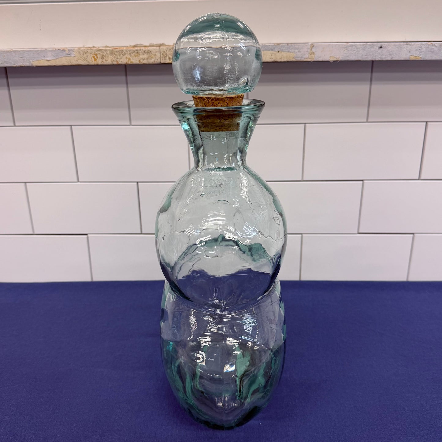 Hand-Blown Recycled Glass Decanter with Cork Stopper