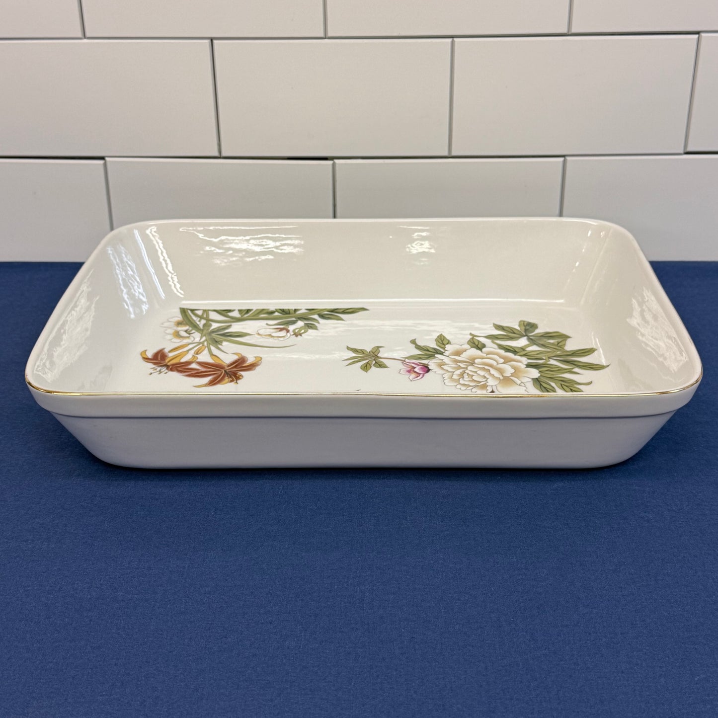 Shafford Chinese Garden Porcelain Baking Dish Japan 1970s