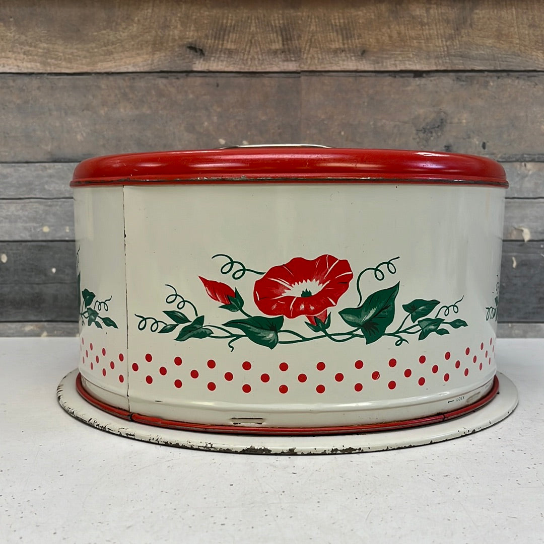 Vintage Floral Cake Tin Carrier, 1940s