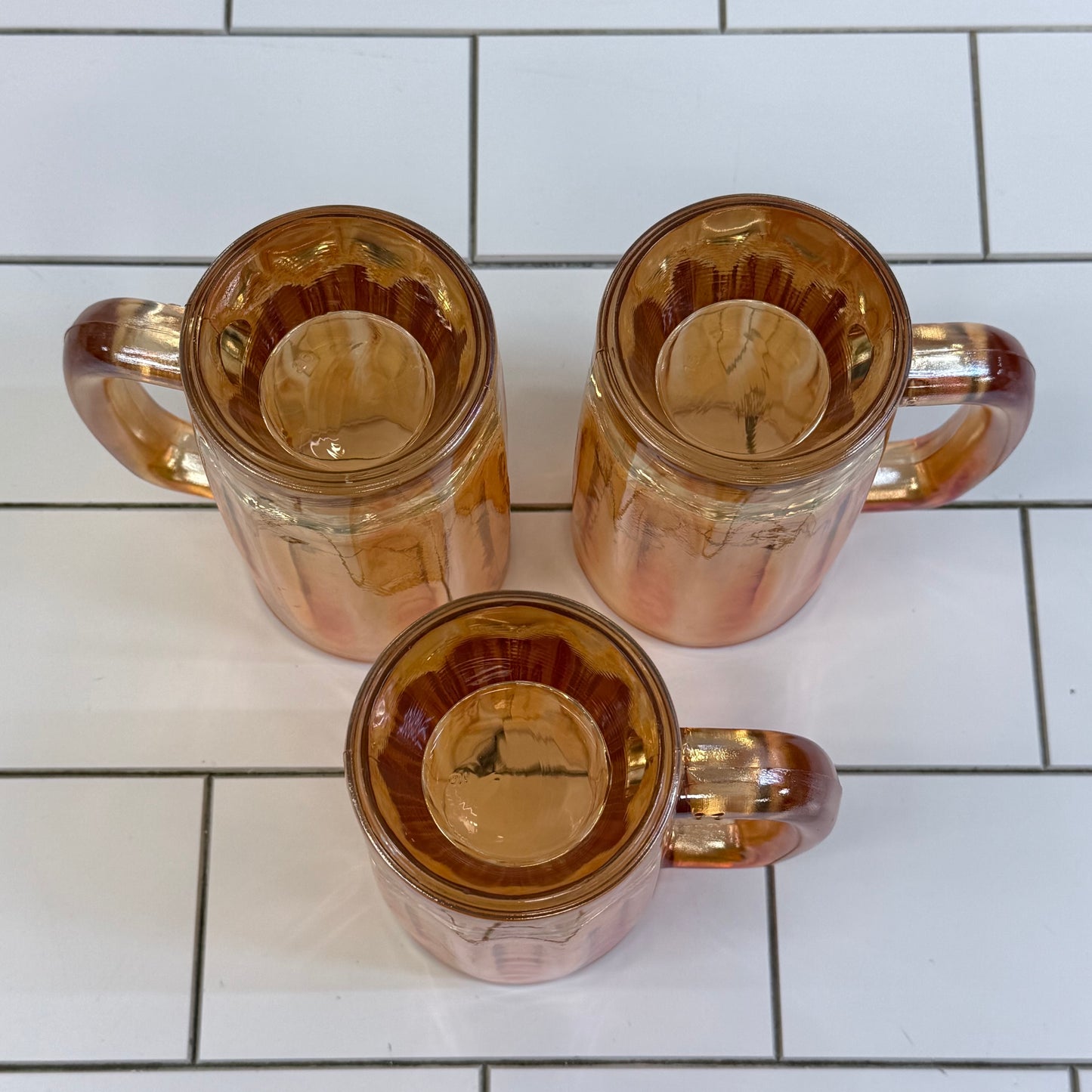Jeannette Golden Oxen Carnival Glass Beer Mugs Set of 3