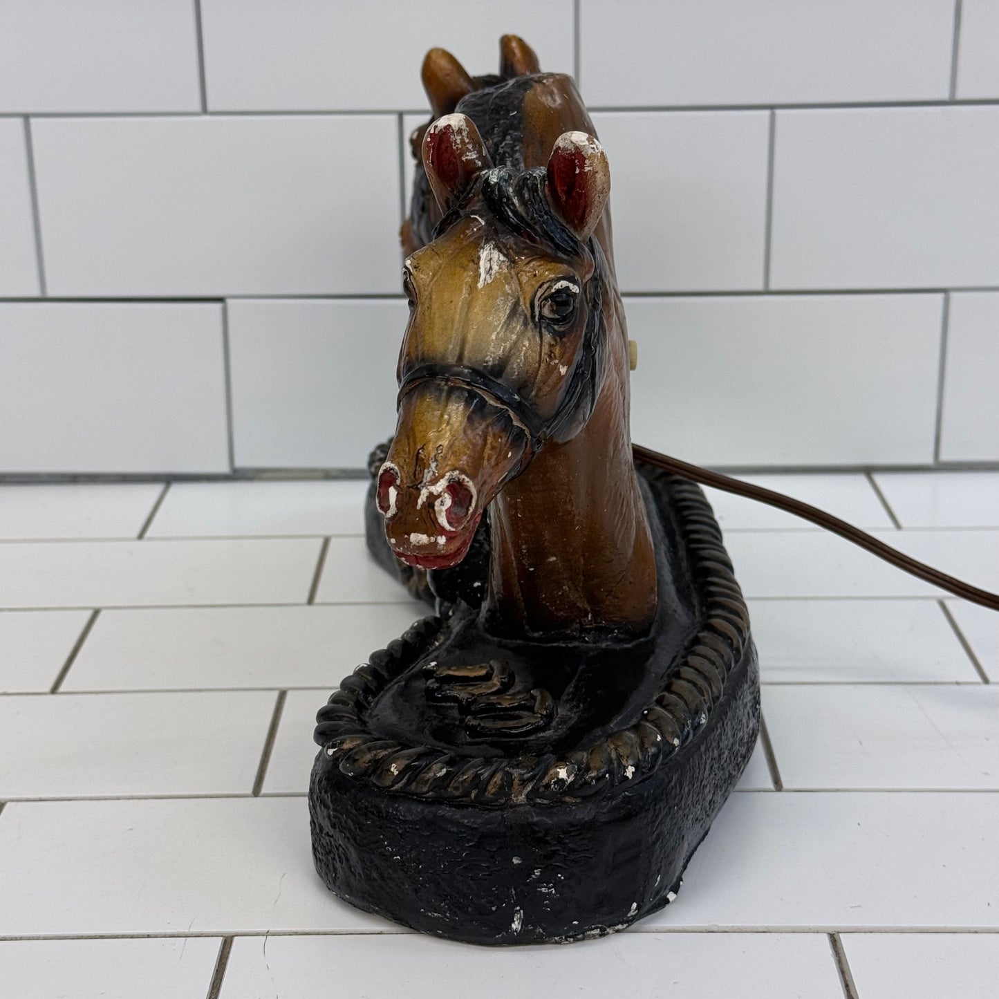 Lanshire Horse Chalkware Mantel Clock 1950s