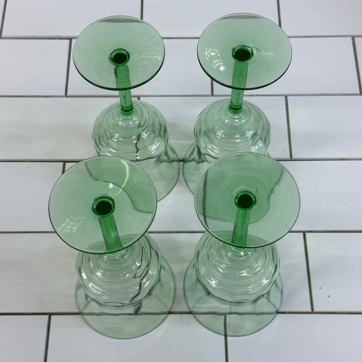 Green Glass Goblets Flared Bowl Set of 4