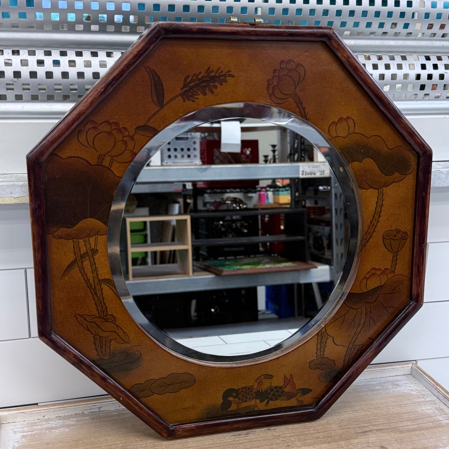Chinoiserie Duck & Lotus Octagonal Wall Mirror