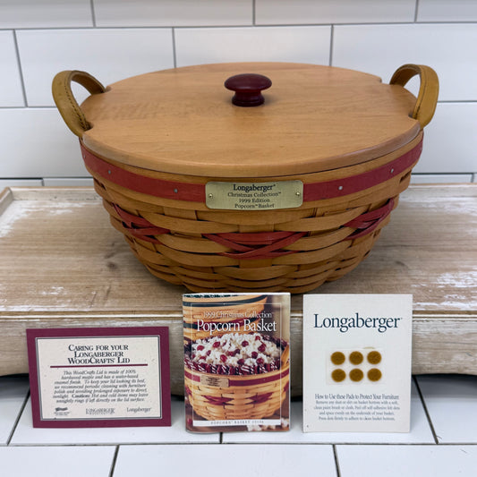 Longaberger Popcorn Basket Signed with Lid & Divider