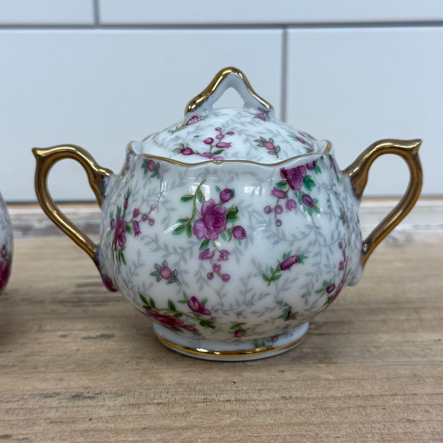 INARCO Rose Chintz Creamer & Sugar Bowl Set 1960s
