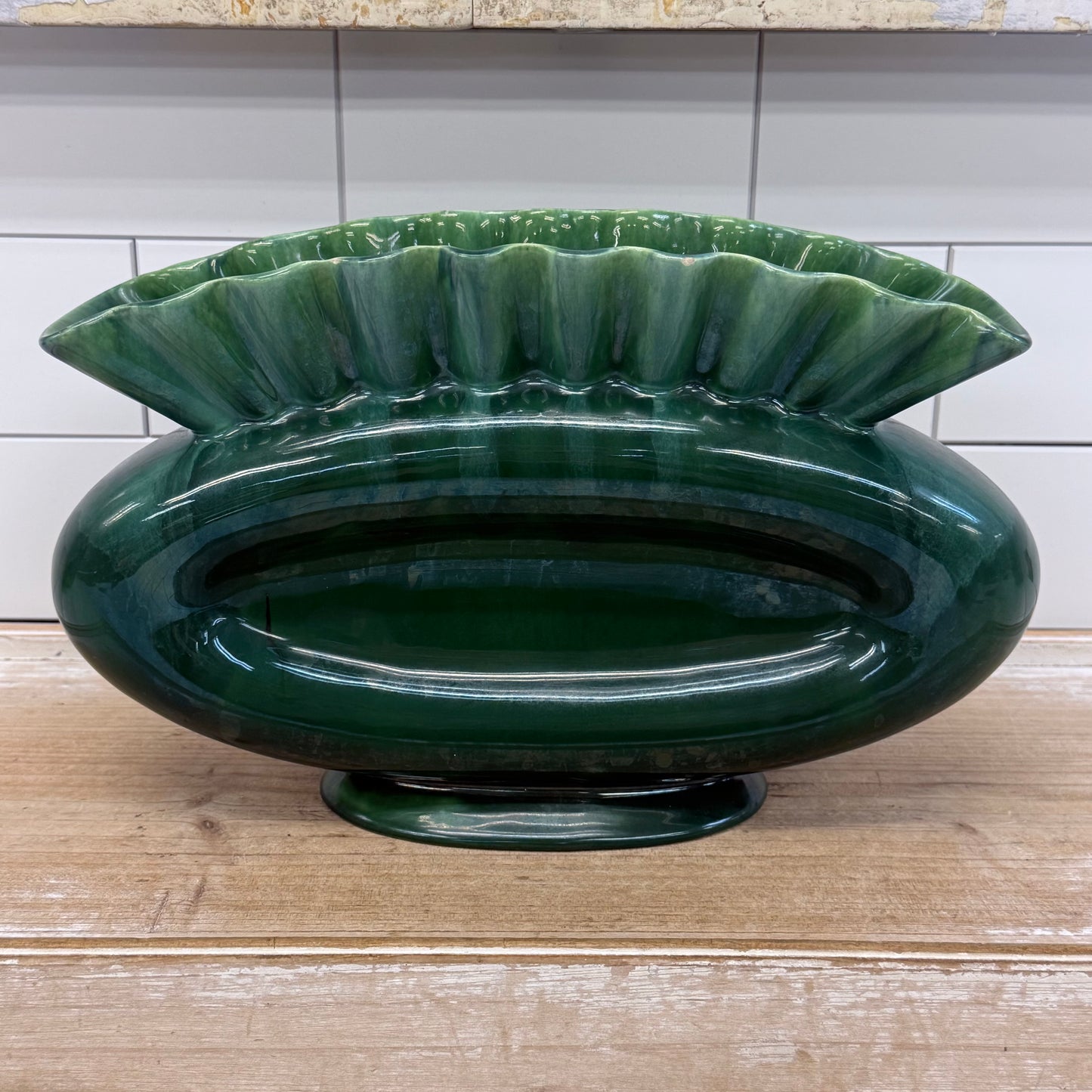Royal Haeger Green Ruffled Ceramic Vase 1950s