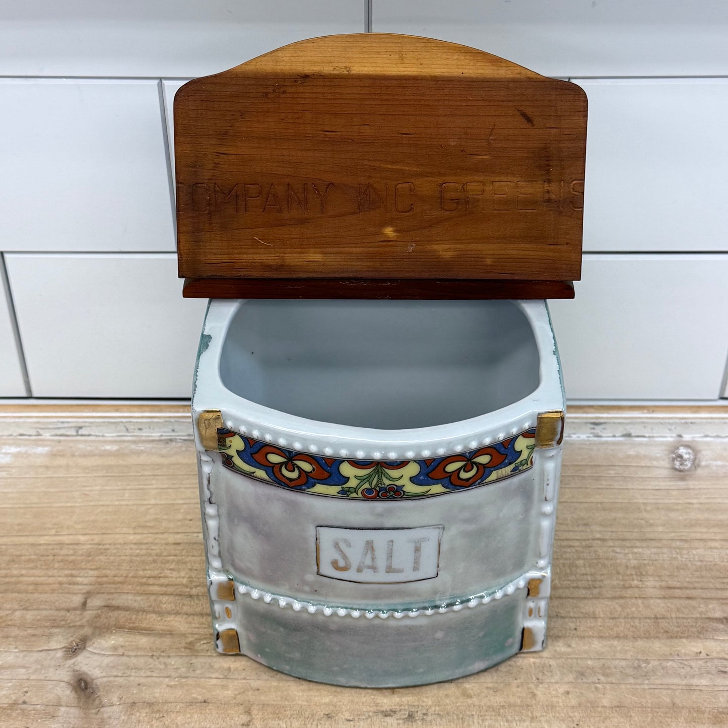 Wall Mounted Porcelain Lusterware Salt Box with Lid